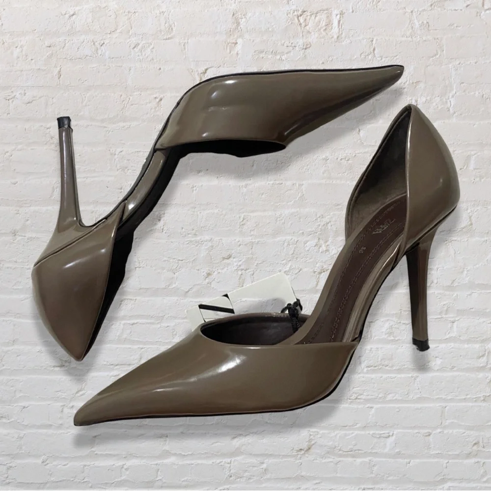 Zara Taupe Pointed Toe High Heel Court Shoes - Picture 3 of 10